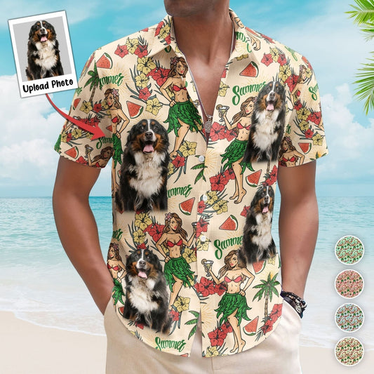 Personalized Aloha Shirt – Custom Photo With Hula Girl Tropical Pattern Hawaiian Shirt - Custom Photo Hawaiian Shirts