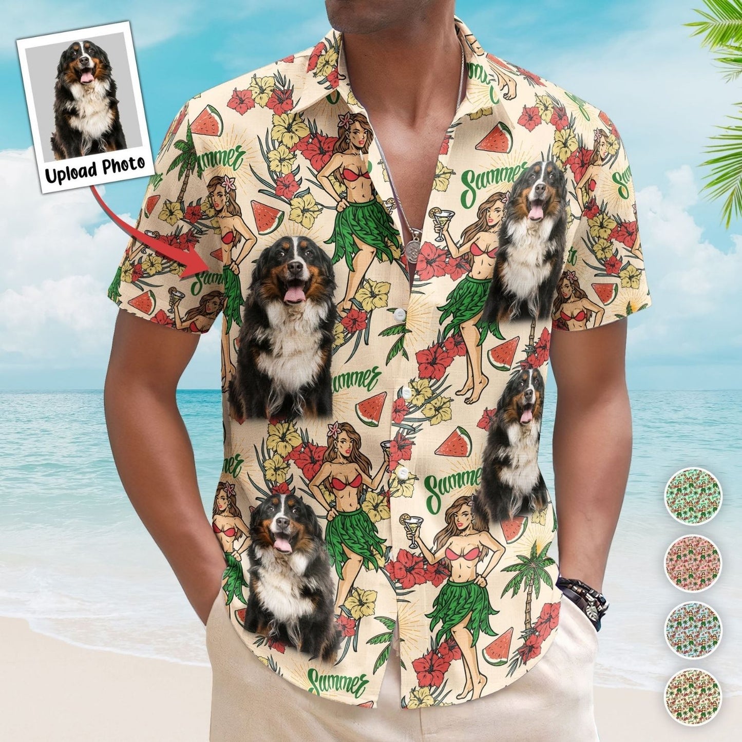 Personalized Aloha Shirt – Custom Photo With Hula Girl Tropical Pattern Hawaiian Shirt - Custom Photo Hawaiian Shirts