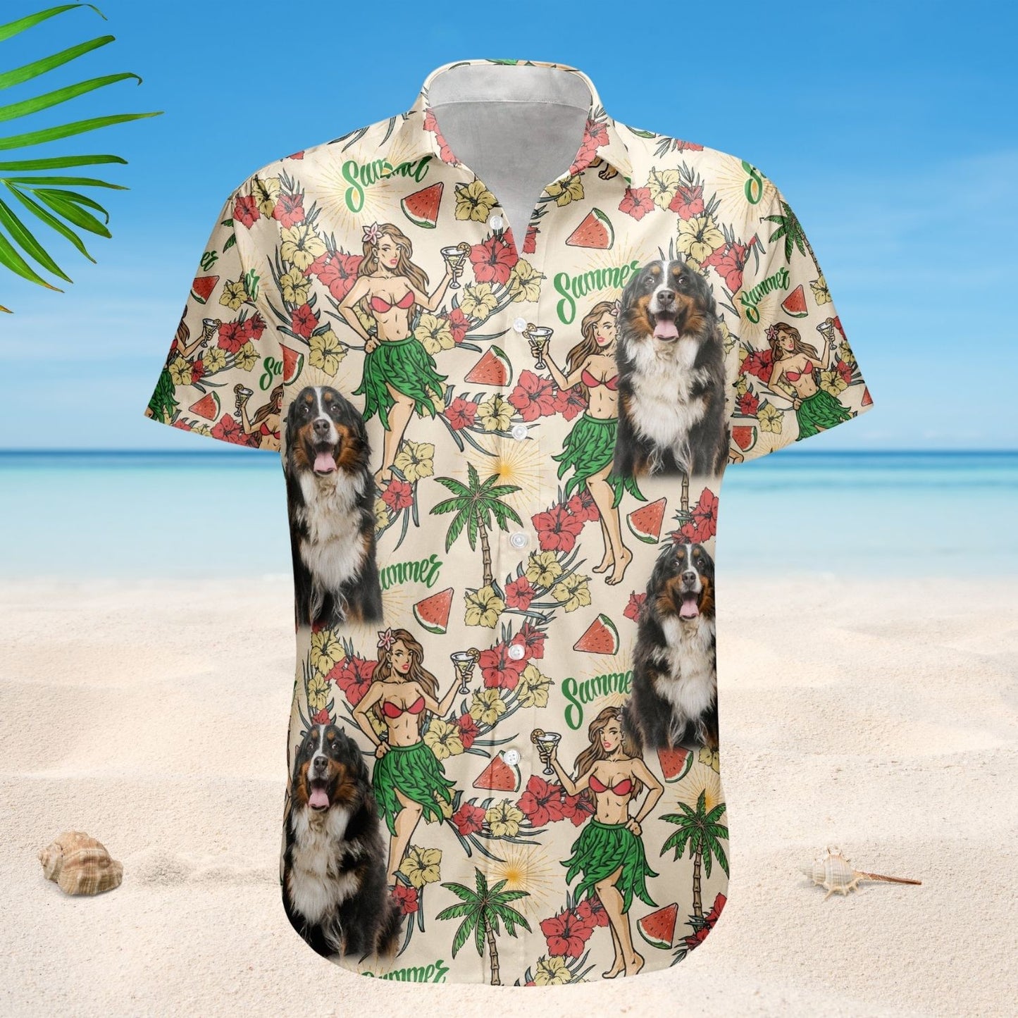Personalized Aloha Shirt – Custom Photo With Hula Girl Tropical Pattern Hawaiian Shirt - Custom Photo Hawaiian Shirts