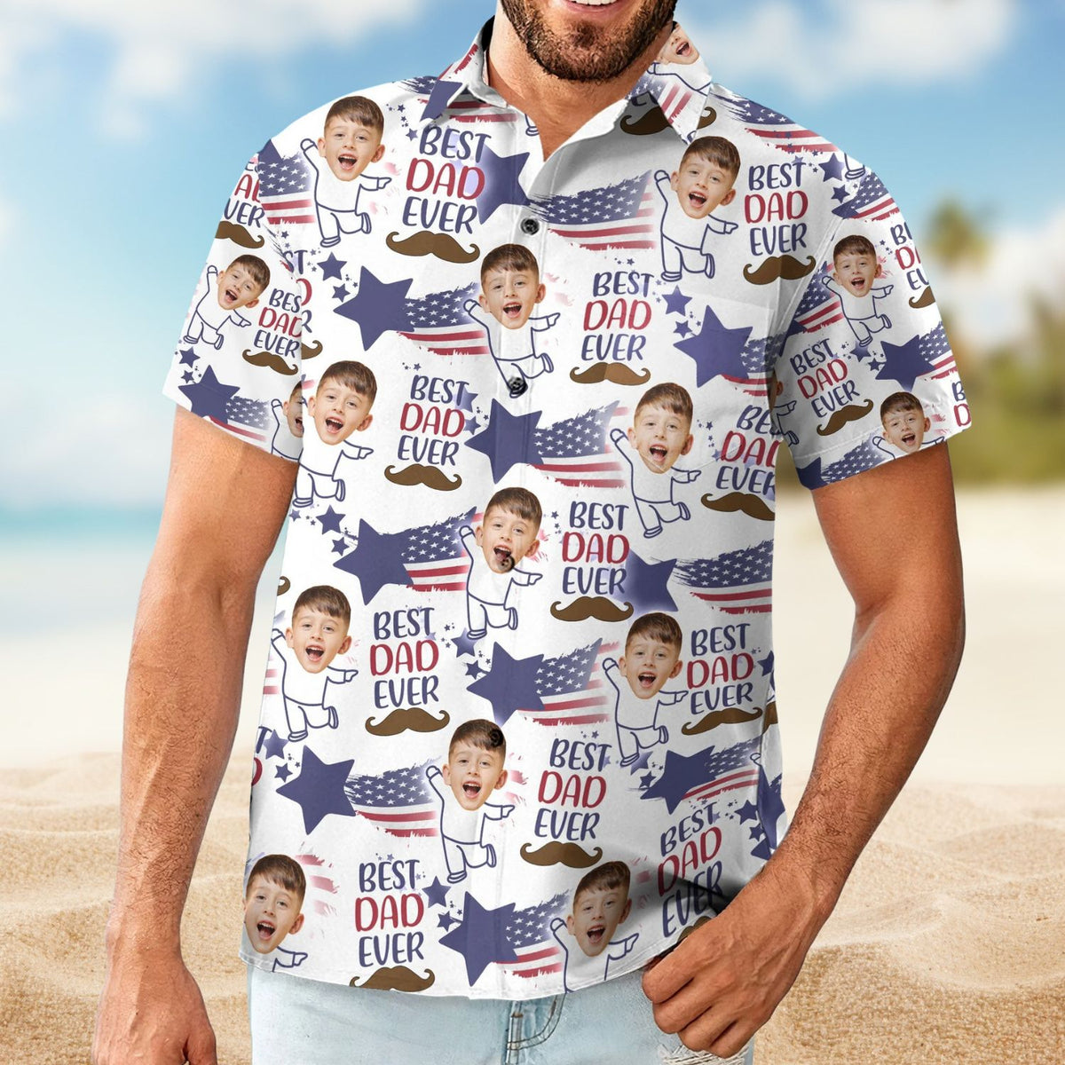 Best Dad Ever Photo Insert – Personalized Photo Hawaiian Shirt