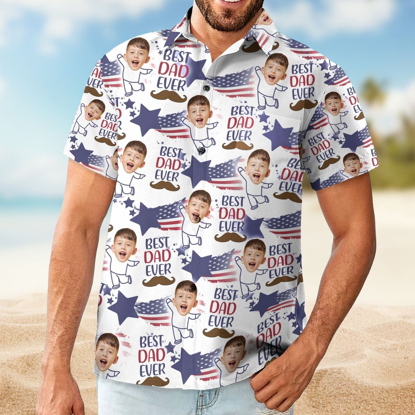 Best Dad Ever Photo Insert – Personalized Photo Hawaiian Shirt