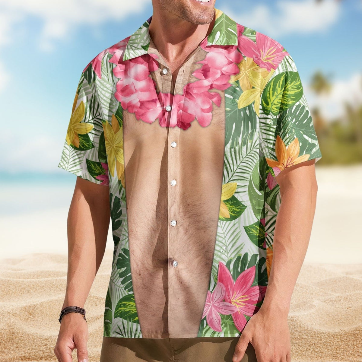 Novelty Vacation Shirt - Funny Big Belly Aloha With Tropical Flowers Custom Hawaiian Shirt