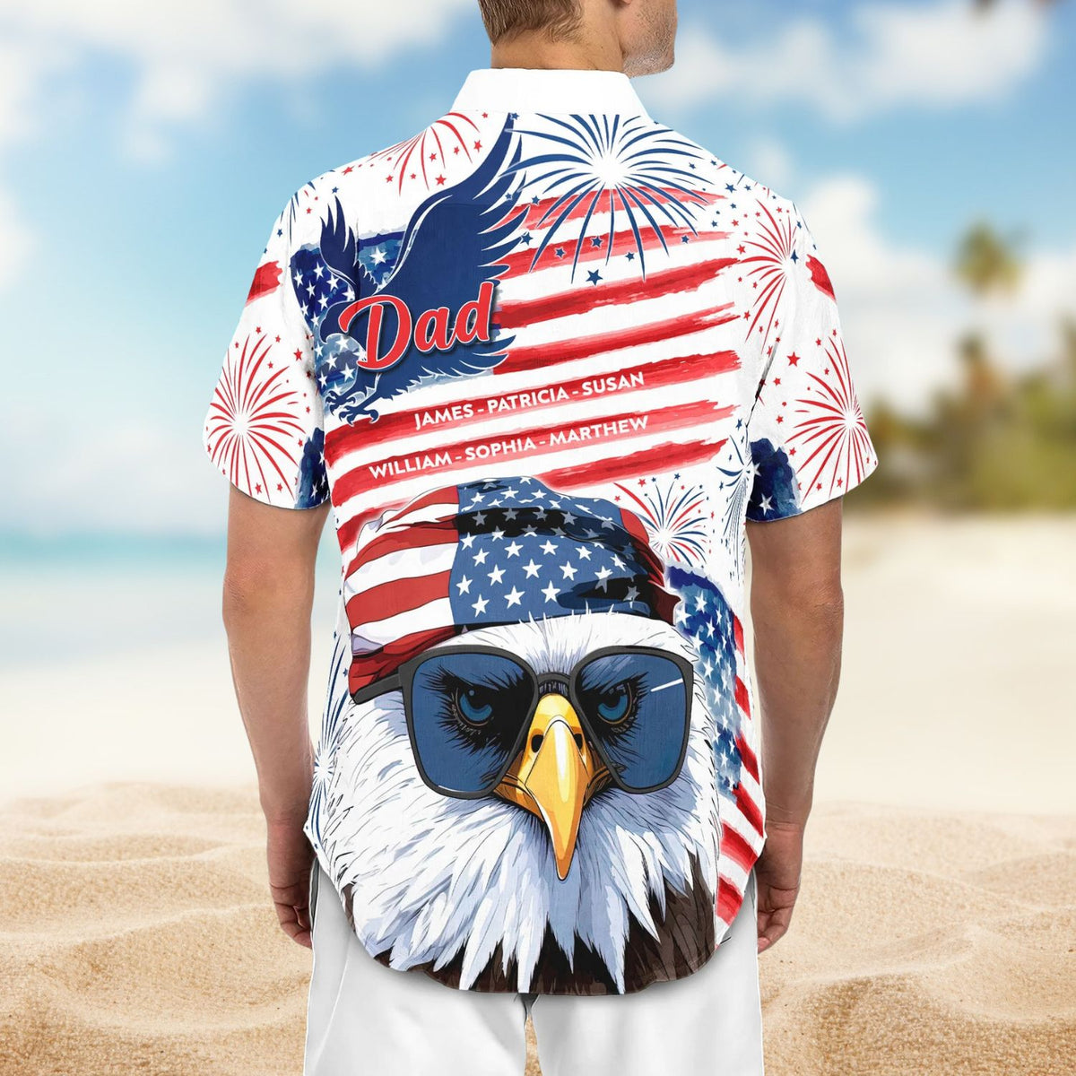 American Dad Grandpa Papa Patriotic – Personalized Back Printed Hawaiian Shirt