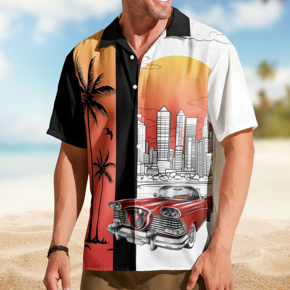 Custom Retro Cars Photo Muscle Cars for Men, Husband – Custom Photo Hawaiian Shirt
