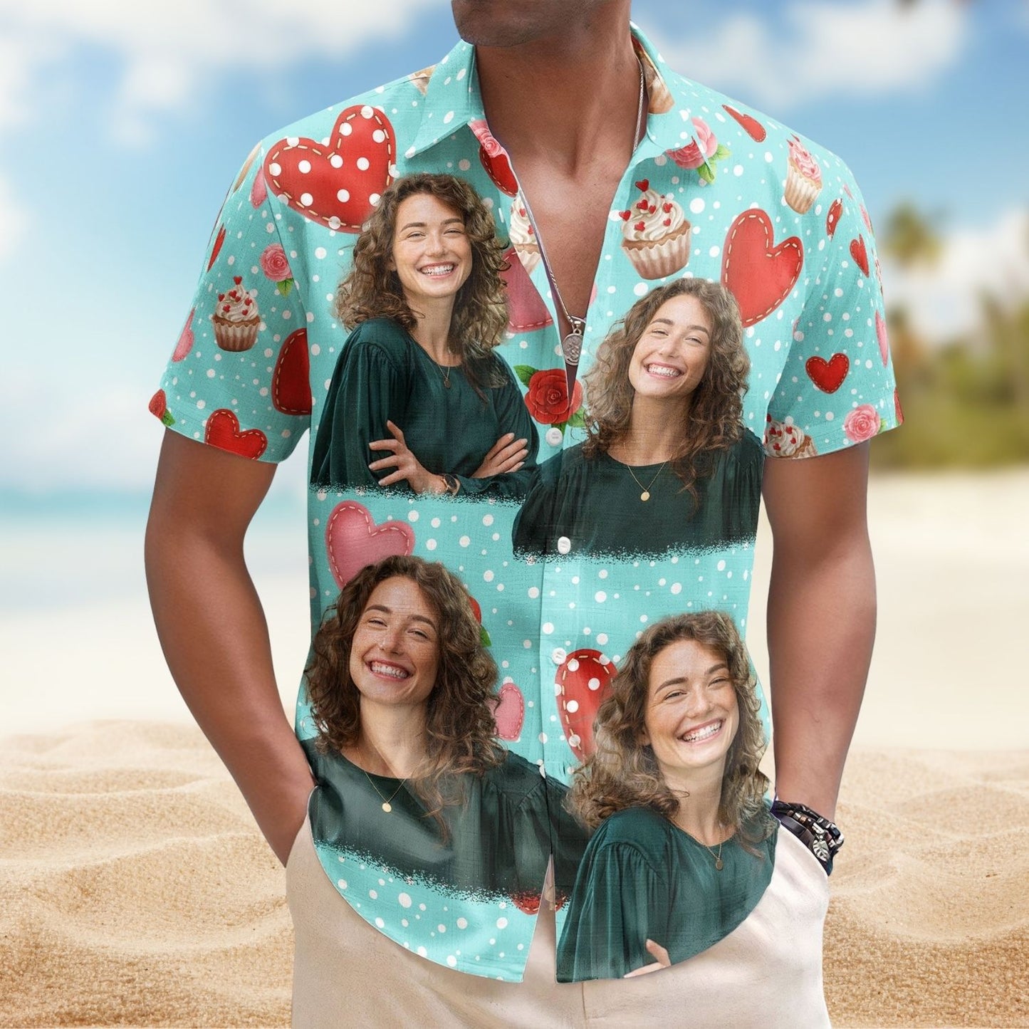 Personalized Summer Shirt - All You Need Is Love With Cupcake And Flowers Custom Photo Hawaiian Shirt
