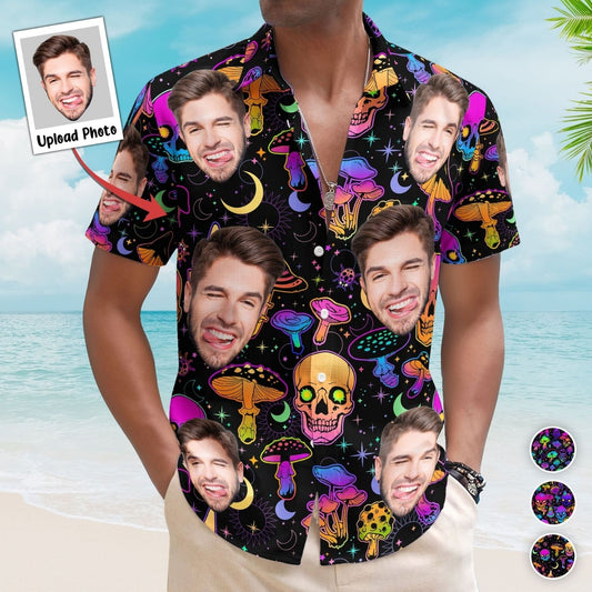 Personalized Aloha Shirt – Magic Mushroom And Skull Gift For Men - Custom Photo Hawaiian Shirts