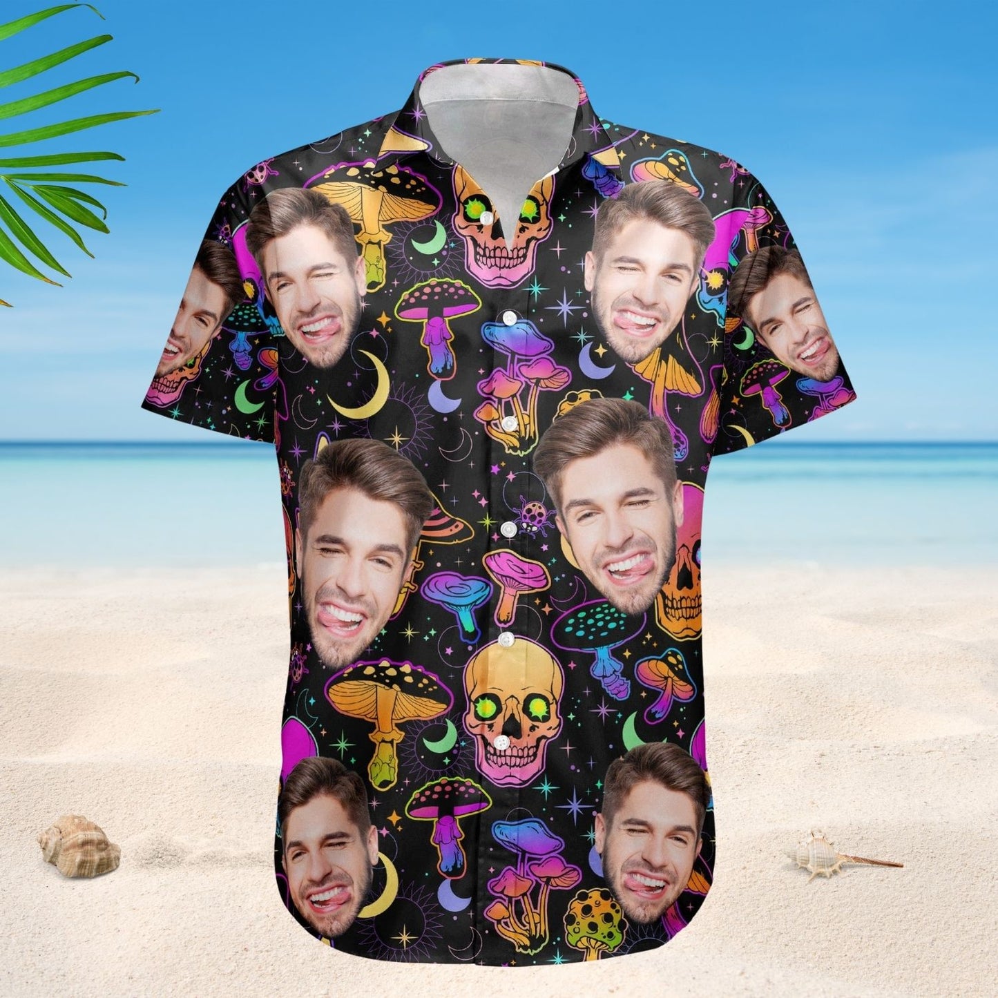 Personalized Aloha Shirt – Magic Mushroom And Skull Gift For Men - Custom Photo Hawaiian Shirts