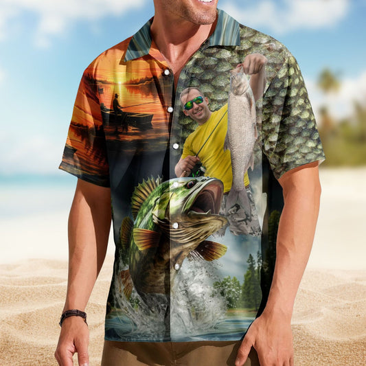 Custom Photo Fishing Bass Fish for Husband – Custom Photo Hawaiian Shirt