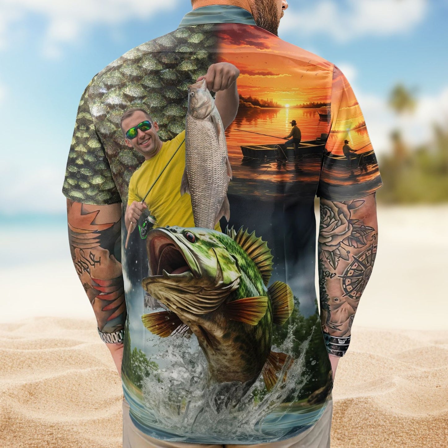 Custom Photo Fishing Bass Fish for Husband – Custom Photo Hawaiian Shirt