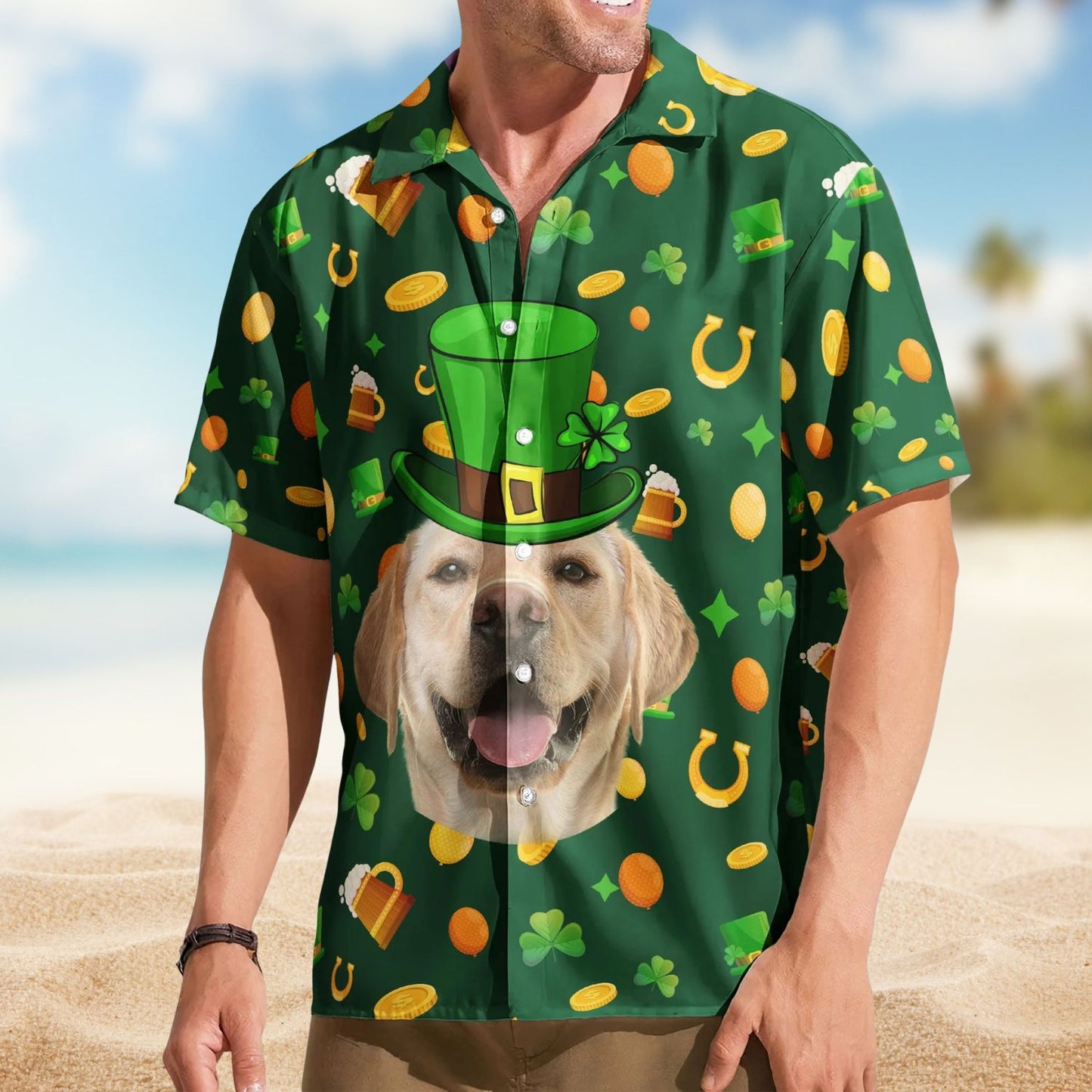 Custom Pet Face St. Patrick’s Day for Dog & Cat Lovers – Personalized Photo Hawaiian Shirt
