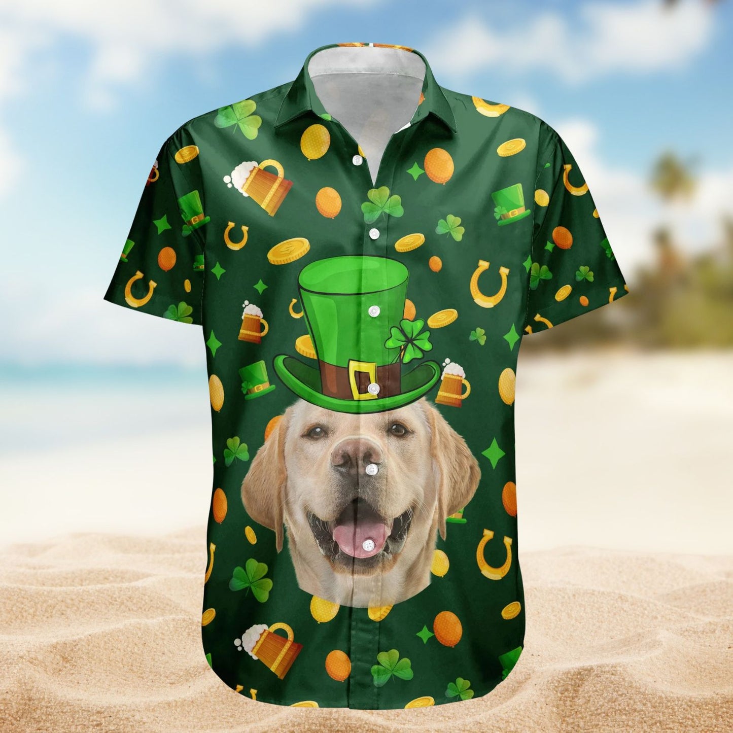 Custom Pet Face St. Patrick’s Day for Dog & Cat Lovers – Personalized Photo Hawaiian Shirt