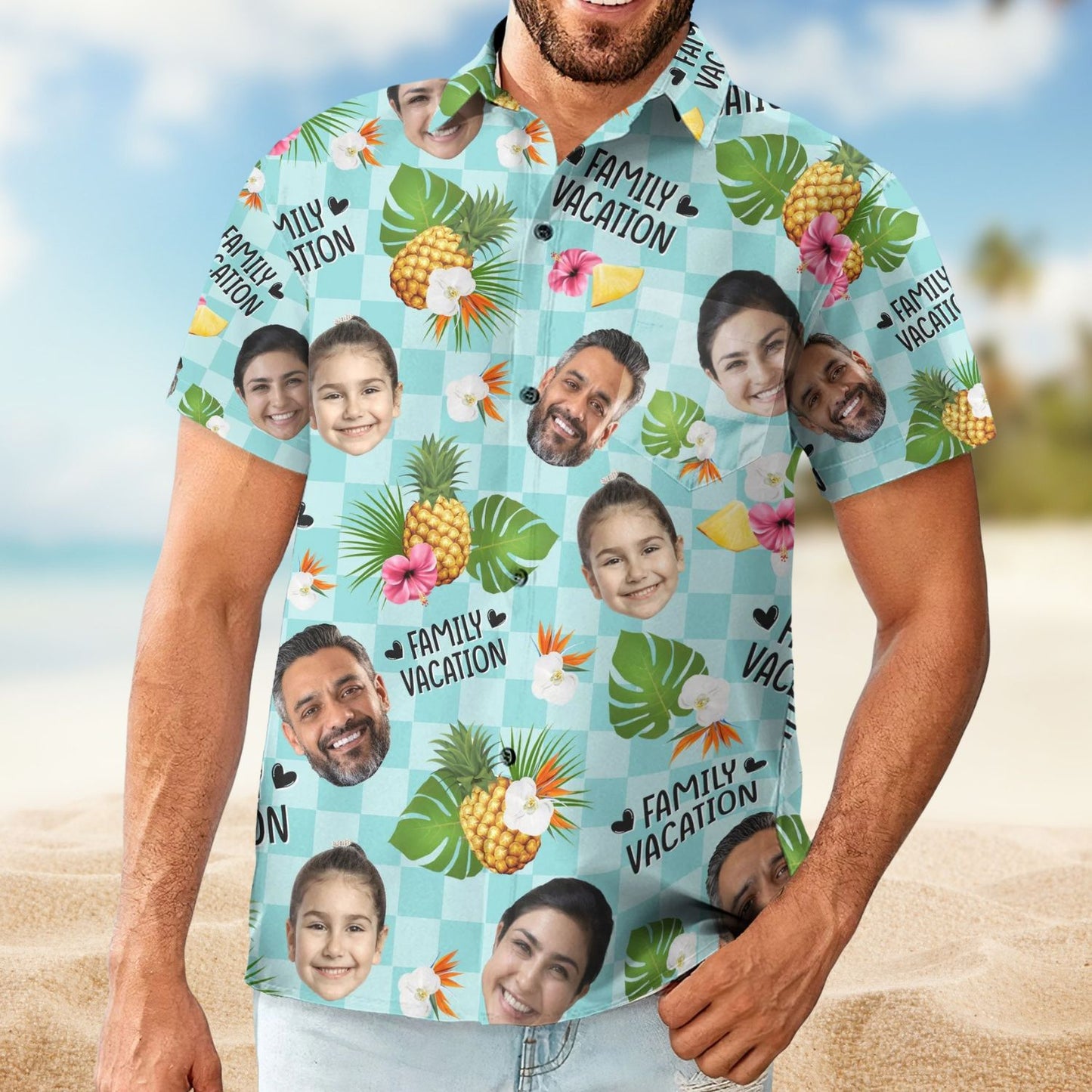 Family Vacation Matching Outfit – Personalized Photo Hawaiian Shirt