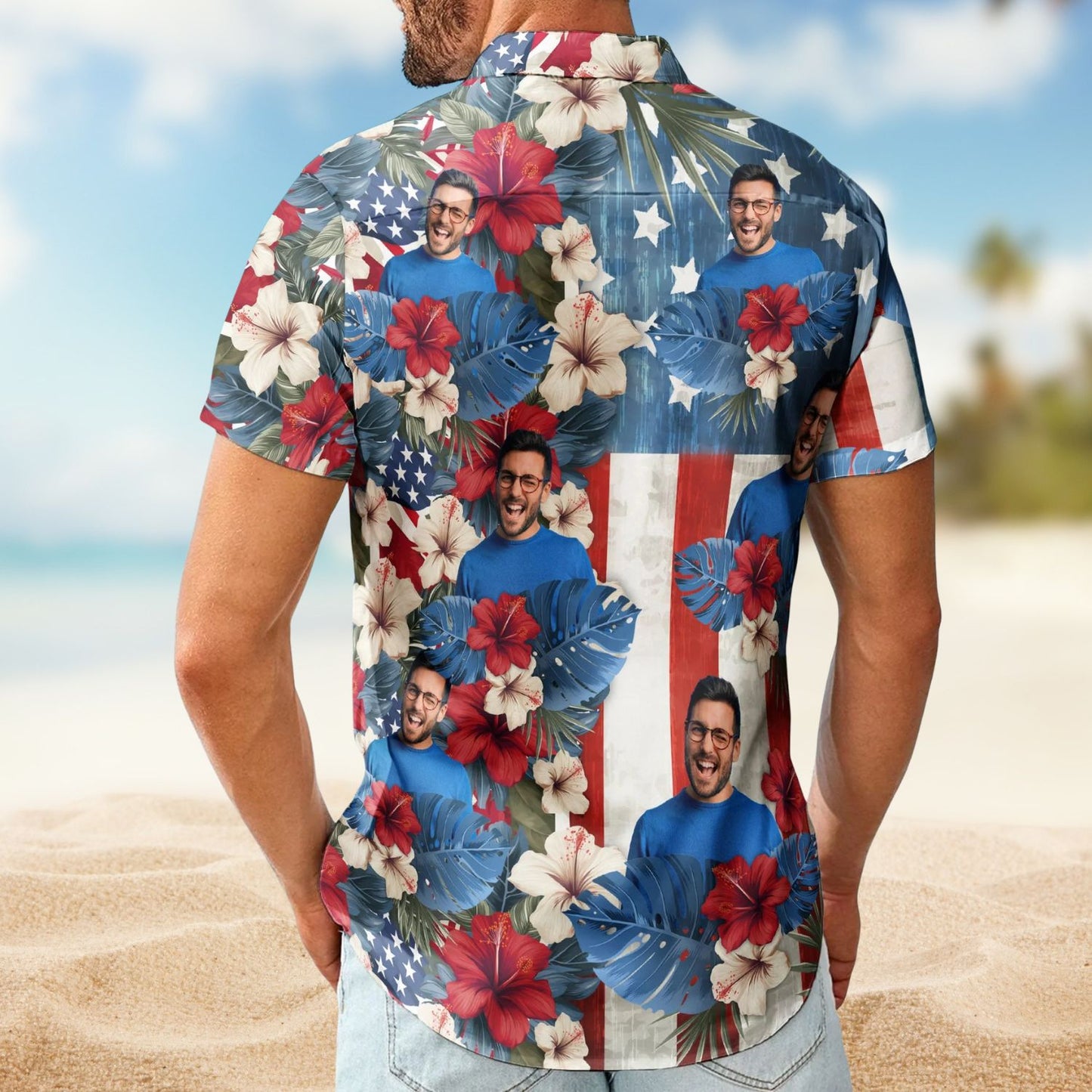 American Flag Tropical Vintage Aloha Independence Day – Custom Photo Hawaiian Shirts