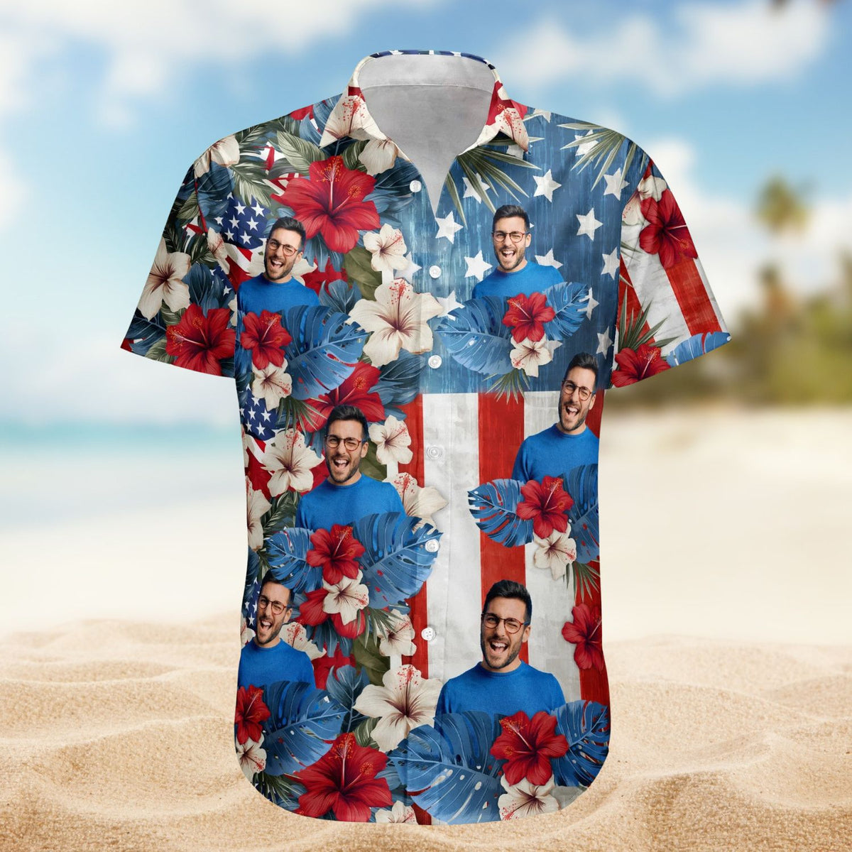 American Flag Tropical Vintage Aloha Independence Day – Custom Photo Hawaiian Shirts
