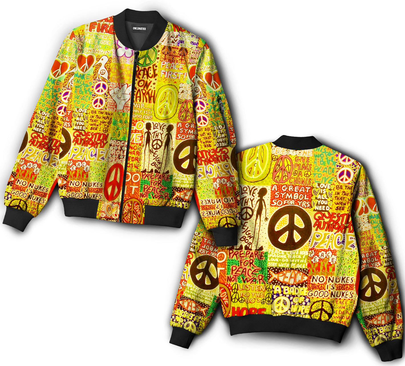Hippie peace sign - Bomber jacket - BOMJ03NVC030921-Owls Matrix