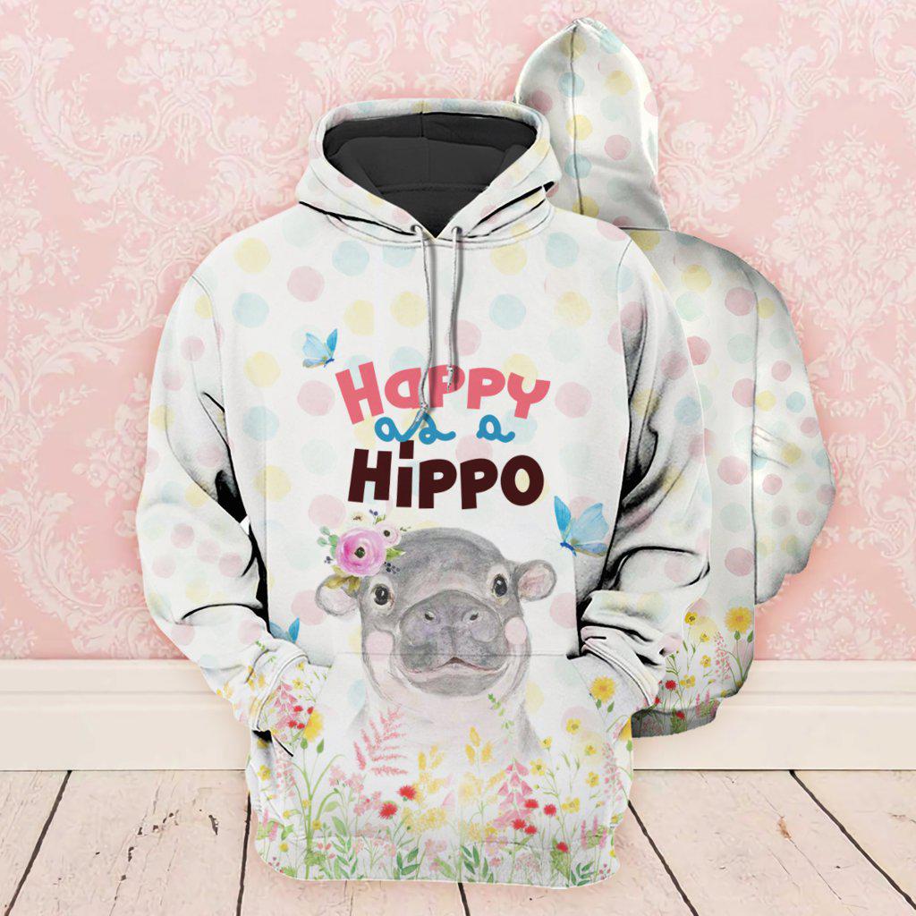 Hippo Happy Art - 3D Hoodie
