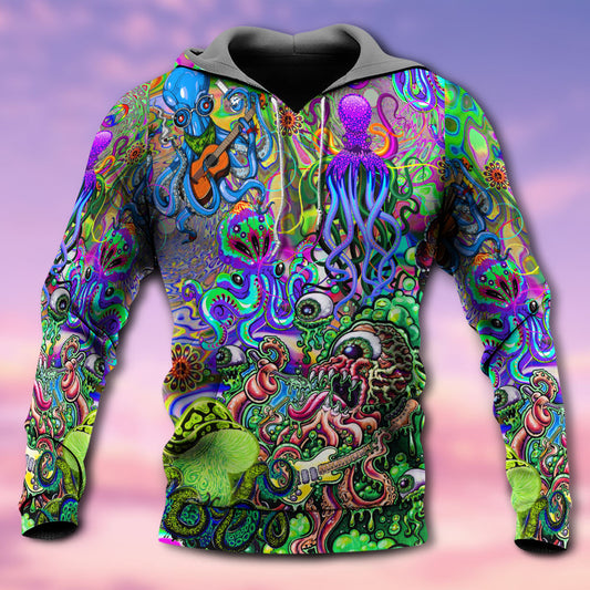 Hippie Funny Octopus Music Ocean Art – 3D Hoodie
