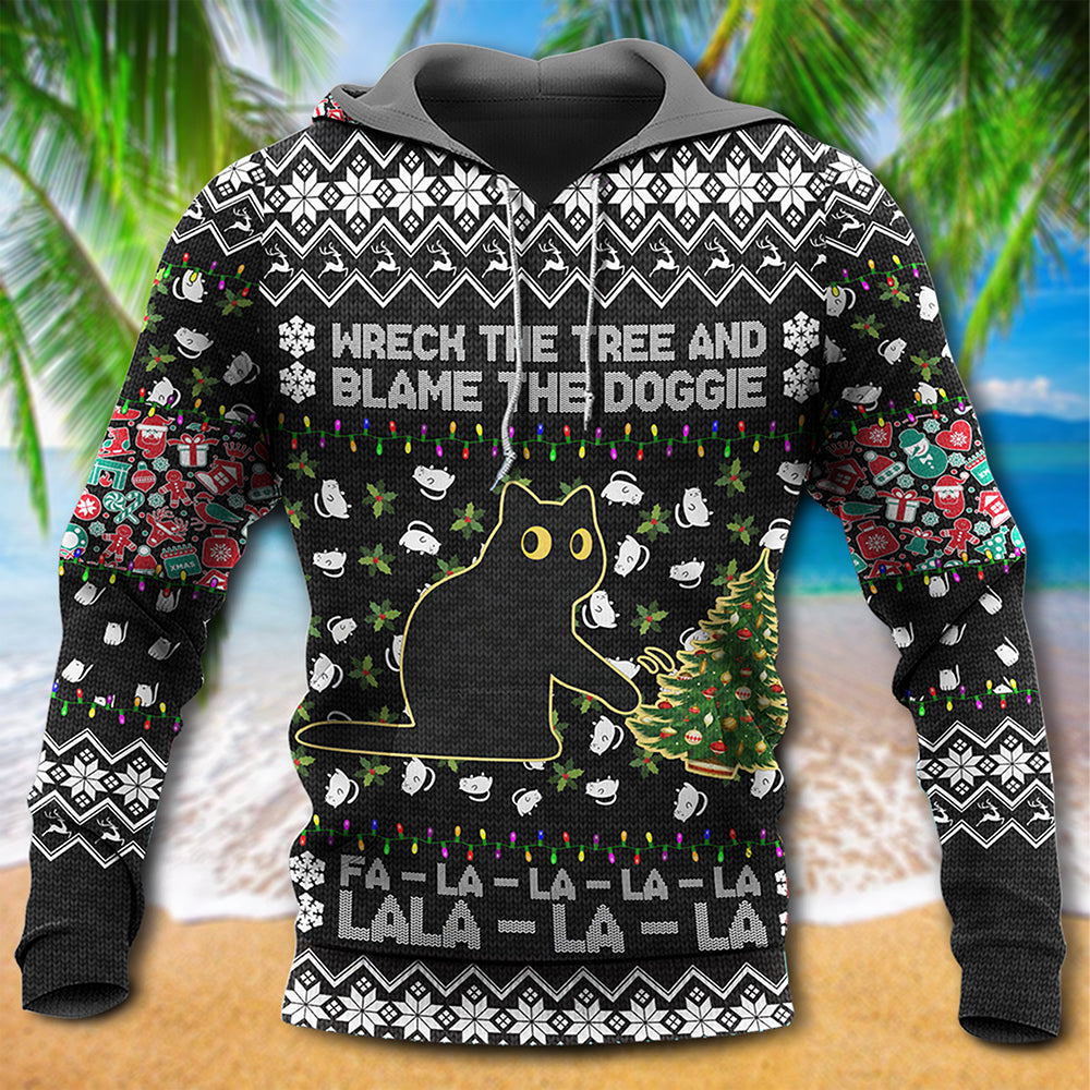 Black Cat Christmas Tree Mischief - 3D Hoodie