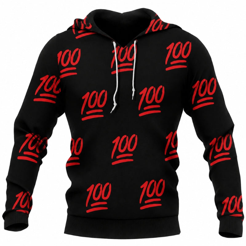 Haaland Inspired Black Hoodie with Red 100 Print Design