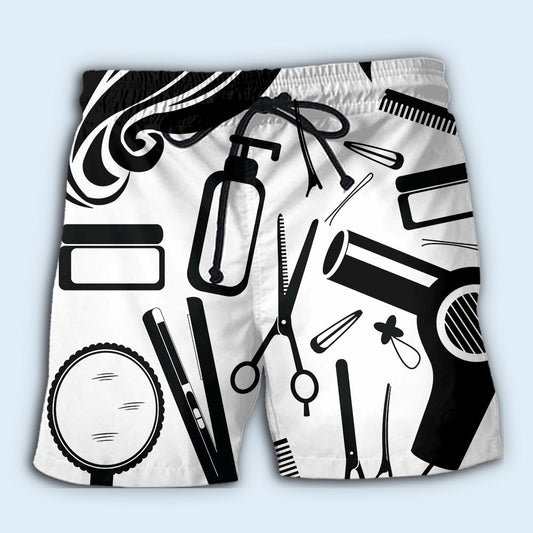 Hairstylist Black And White Art - Beach Short