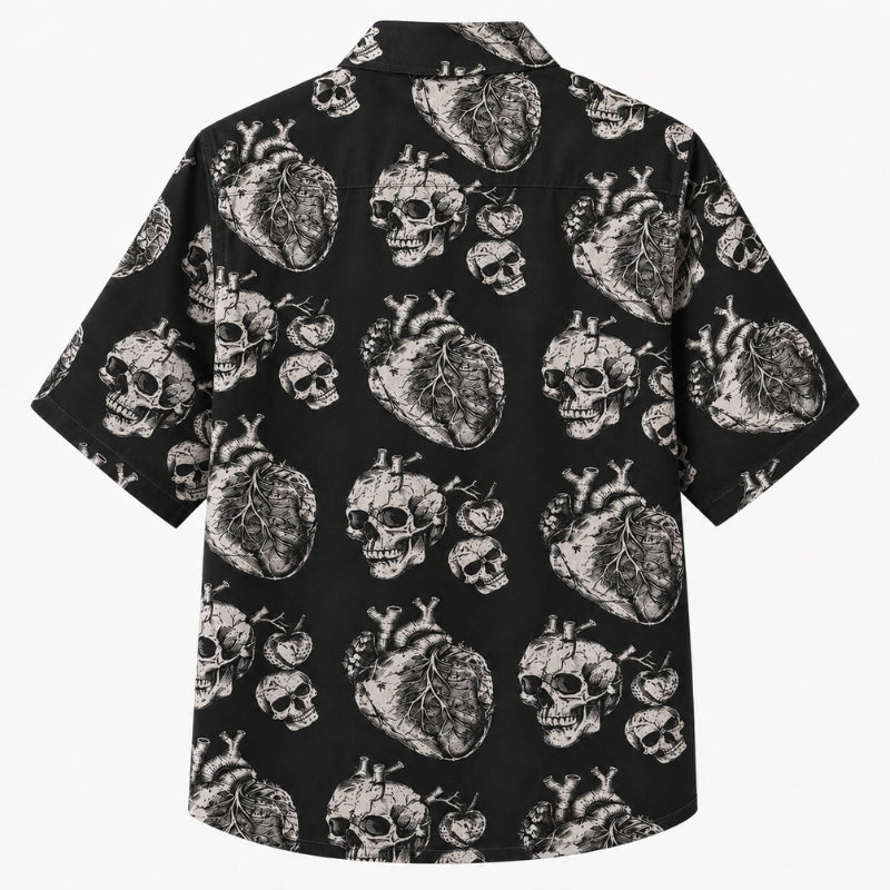 Halloween Hawaiian Shirt- Anatomical Heart Skull Print for Fall