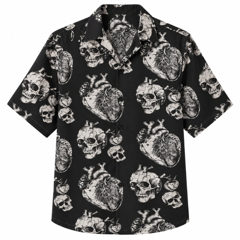 Halloween Hawaiian Shirt- Anatomical Heart Skull Print for Fall