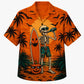 Halloween Hawaiian Shirt- Beach Skeleton Sunset Print for Fall