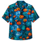 Halloween Hawaiian Shirt- Blue Haunted Graveyard Print for Fall