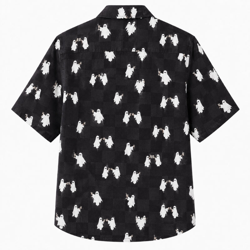 Halloween Hawaiian Shirt- Checkered Ghost Print for the Season