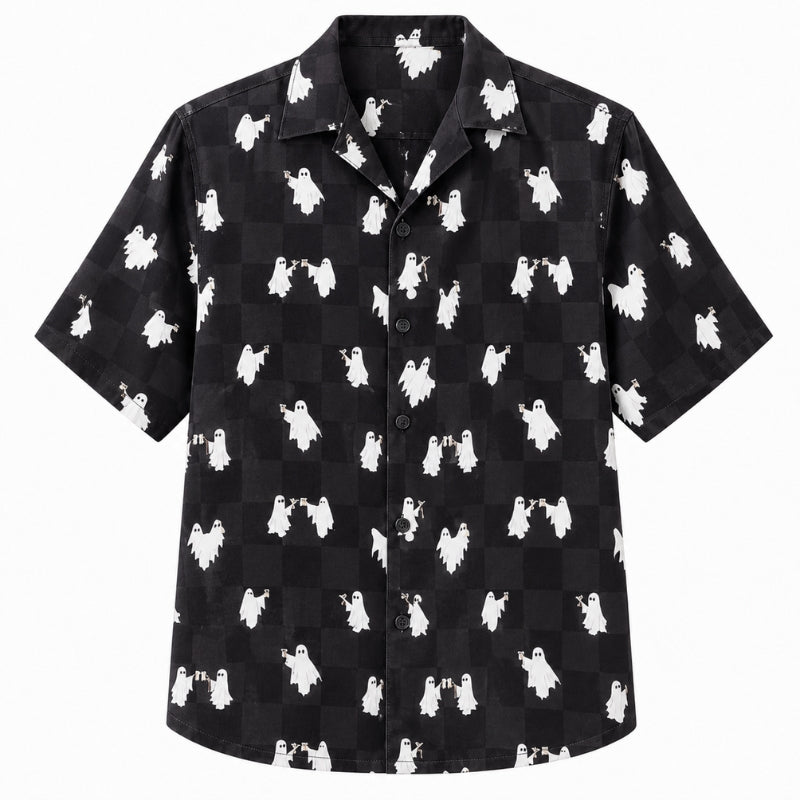 Halloween Hawaiian Shirt- Checkered Ghost Print for the Season