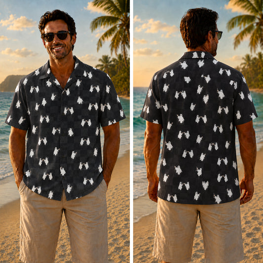 Halloween Hawaiian Shirt - Checkered Ghost Print for the Season