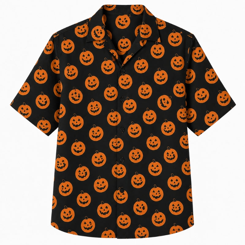 Halloween Hawaiian Shirt- Classic Jack-O-Lantern Print for Fall
