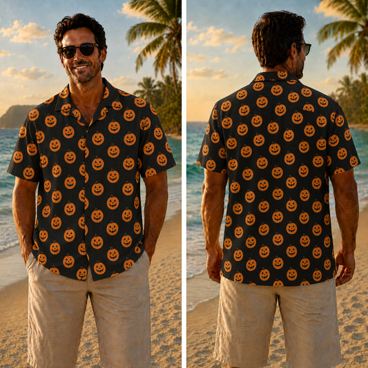 Halloween Hawaiian Shirt - Classic Jack-O-Lantern Print for Fall