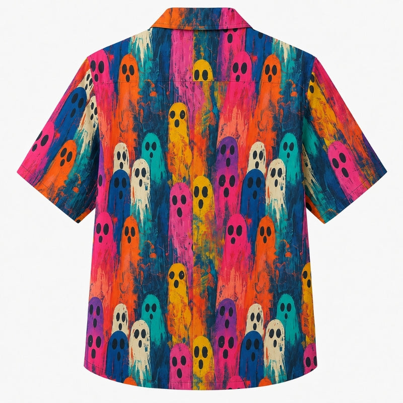 Halloween Hawaiian Shirt- Colorful Painted Ghost Print for Fall
