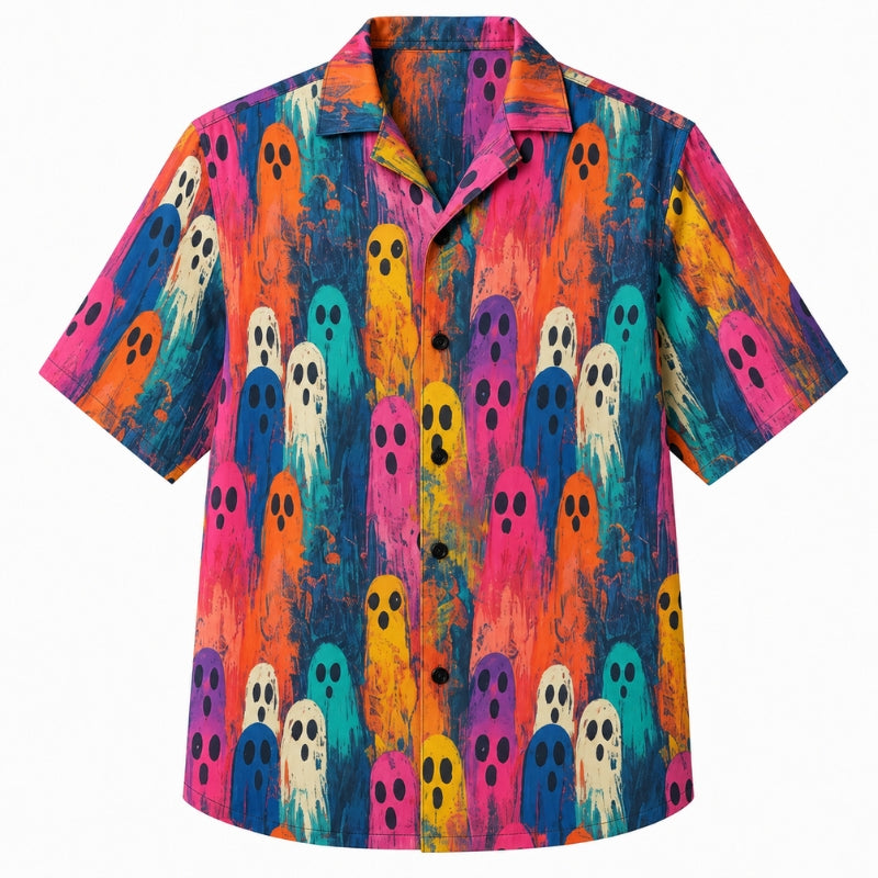 Halloween Hawaiian Shirt- Colorful Painted Ghost Print for Fall