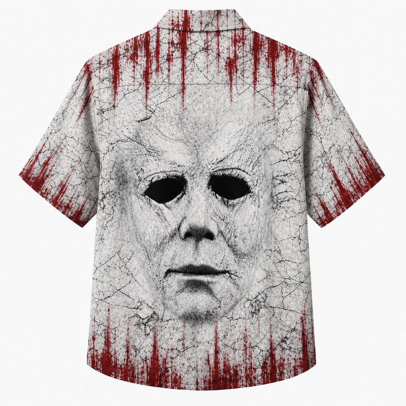 Halloween Hawaiian Shirt- Cracked Mask Blood Print for Autumn