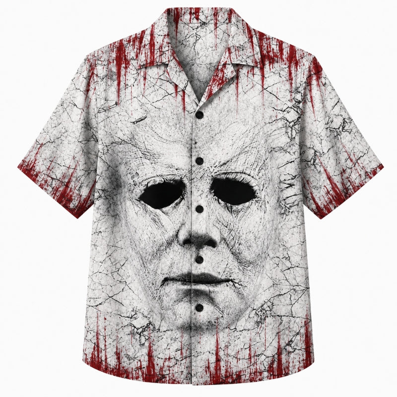 Halloween Hawaiian Shirt- Cracked Mask Blood Print for Autumn