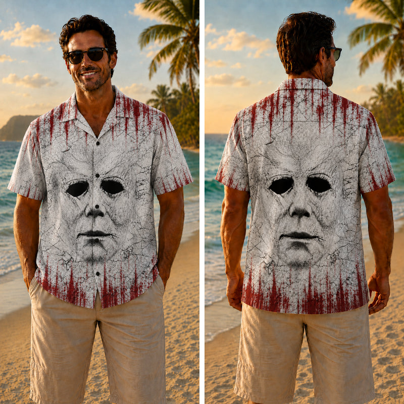 Halloween Hawaiian Shirt- Cracked Mask Blood Print for Autumn