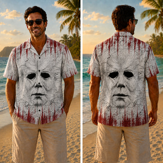 Halloween Hawaiian Shirt - Cracked Mask Blood Print for Autumn
