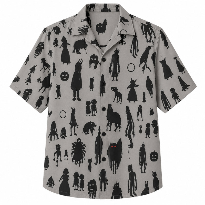 Halloween Hawaiian Shirt- Creepy Folklore Silhouette Print for Fall