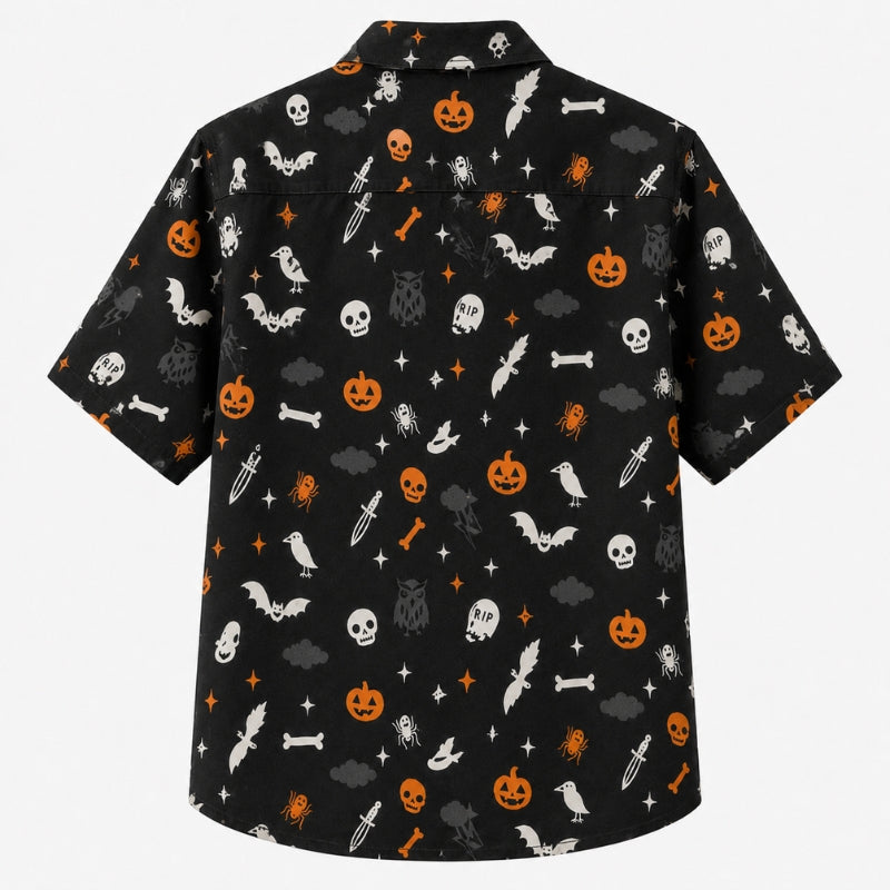 Halloween Hawaiian Shirt- Doodle Halloween Icon Print for Fall
