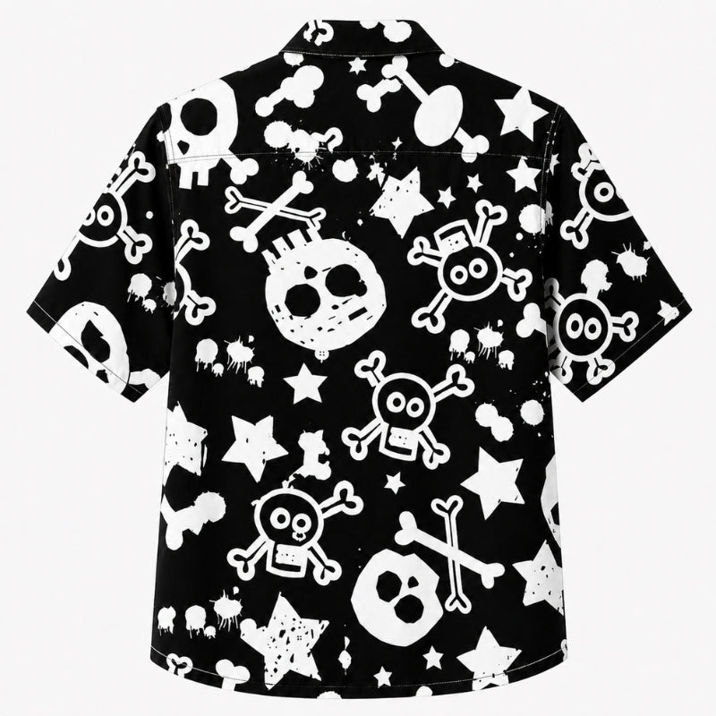 Halloween Hawaiian Shirt- Doodle Skull and Bones Print for Fall