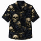 Halloween Hawaiian Shirt- Golden Skull Shadow Leaf Print for Fall