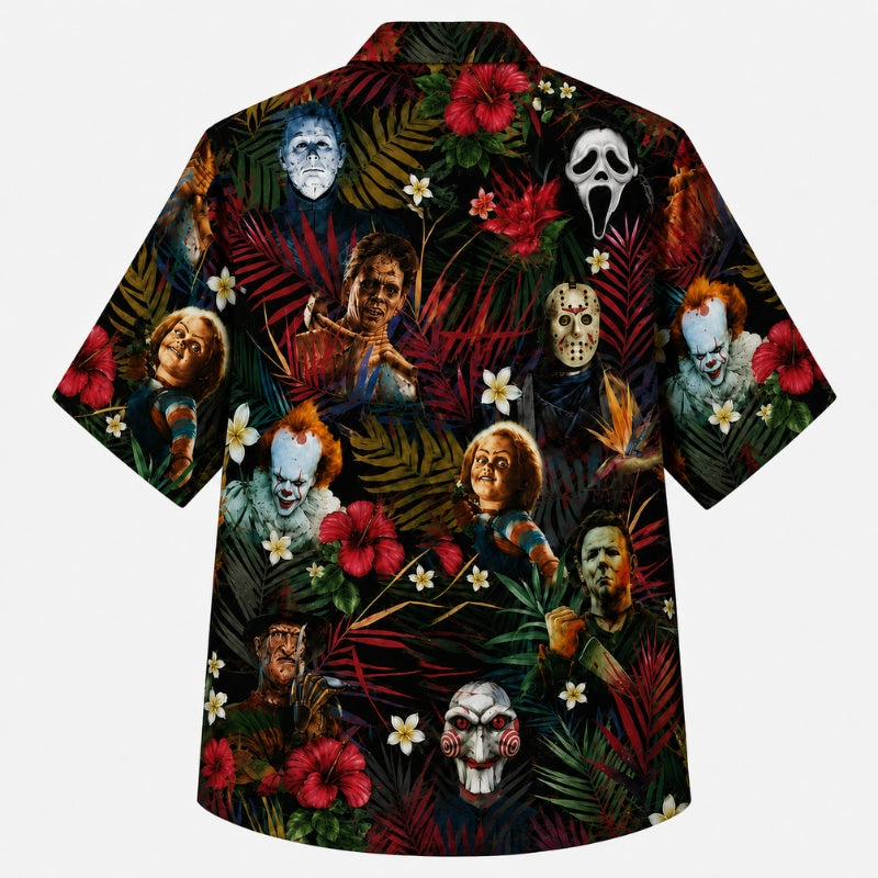 Halloween Hawaiian Shirt- Horror Legends Tropical Print for Fall
