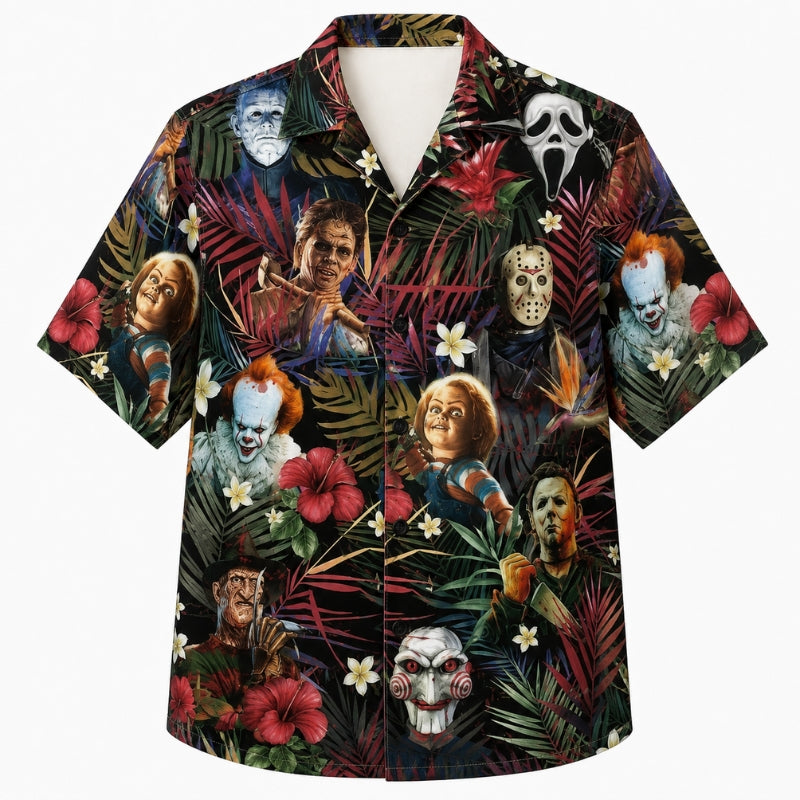 Halloween Hawaiian Shirt- Horror Legends Tropical Print for Fall