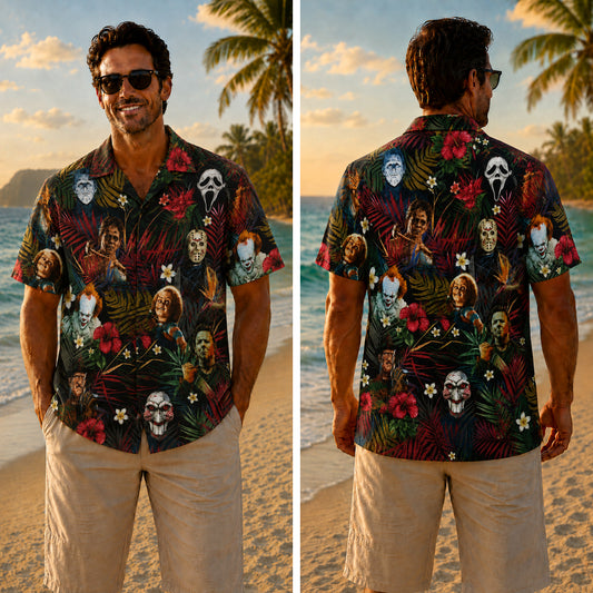 Halloween Hawaiian Shirt - Horror Legends Tropical Print for Fall