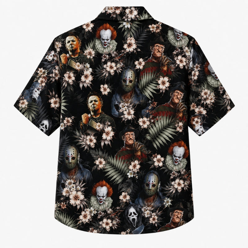 Halloween Hawaiian Shirt- Horror Villains Blossom Print for Fall