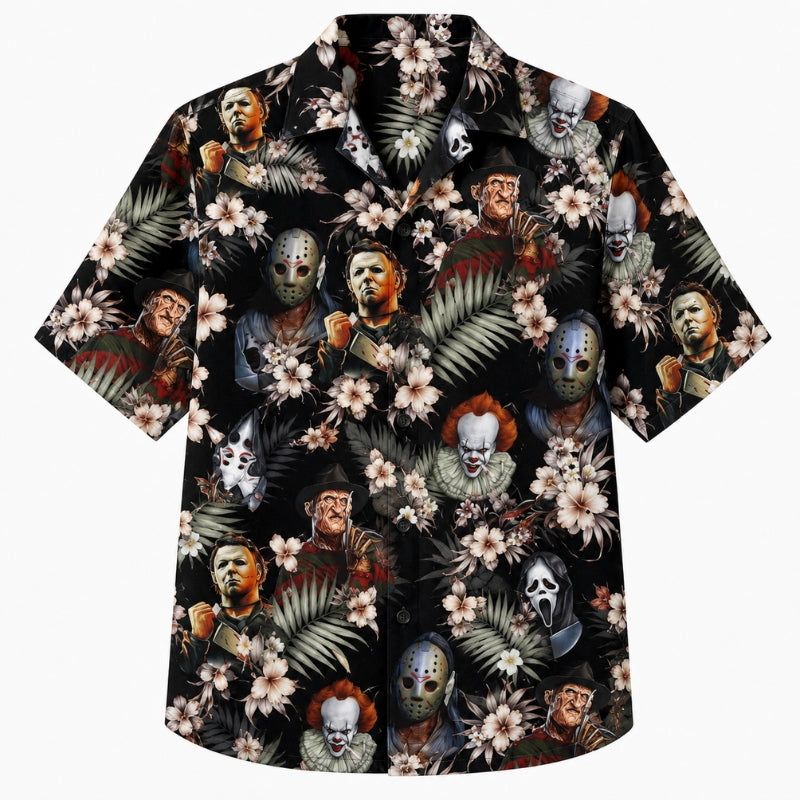 Halloween Hawaiian Shirt- Horror Villains Blossom Print for Fall