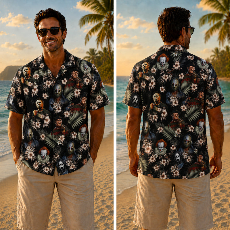 Halloween Hawaiian Shirt- Horror Villains Blossom Print for Fall