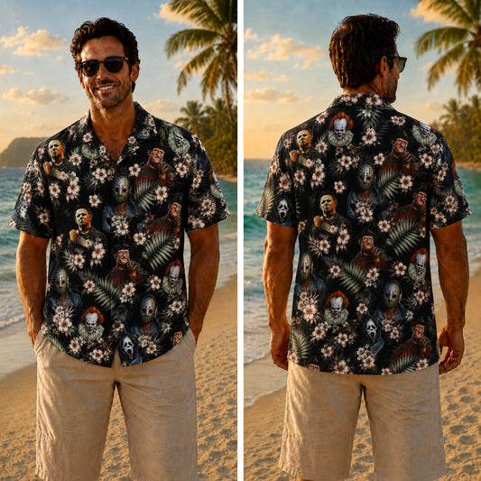 Halloween Hawaiian Shirt - Horror Villains Blossom Print for Fall